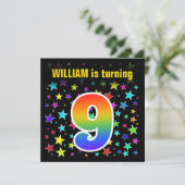 星+カラフルレインボーパターン「9」誕生日番号 招待状 (スタンド正面)