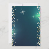 星、シャンパングラス、赤いリボンのクリスマス会社 招待状 (裏面)