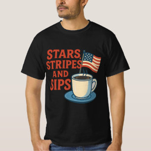 星、ストライプ、シップ レトロアメリカーナコーヒー Tシャツ