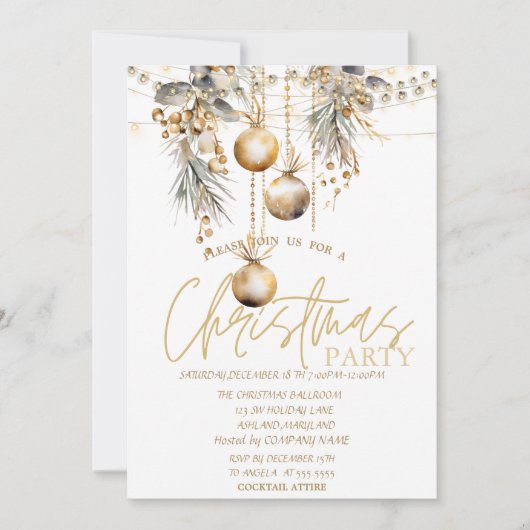 星、ストリングライトヴィンテージボールのクリスマス 招待状 (正面)