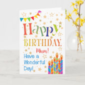 星、バンティング、お母さん用キャンドル誕生日 カード (黄色い花)