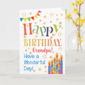 星,バンティン,おじいちゃんのキャンドル誕生日 カード (黄色い花)