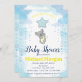 星、ベビークマ赤ちゃんシャワー 招待状 (正面/裏面)