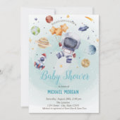 星、ロケット、宇宙飛行士宇宙赤ちゃんシャワー 招待状 (正面)