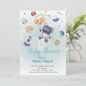 星、ロケット、宇宙飛行士宇宙赤ちゃんシャワー 招待状 (スタンド正面)