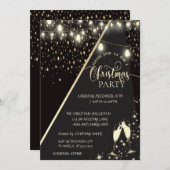 星、光、ワインボトル 会社のクリスマスパーティ 招待状 (正面/裏面)
