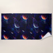 星、惑星、銀河系、宇宙をテーマにした ビーチタオル (正面)