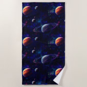 星、惑星、銀河系、宇宙をテーマにした ビーチタオル (正面)