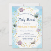 星 惑星 青い ベイビー シャワー 招待状 (正面)