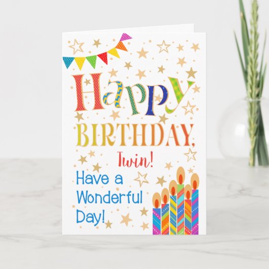 星、旗布、対の誕生日のための蝋燭 カード (正面)