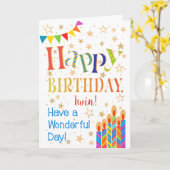 星、旗布、対の誕生日のための蝋燭 カード (黄色い花)