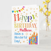 星、旗布、誕生日をカスタマイズ蝋燭 カード (黄色い花)