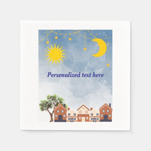 星、月、太陽をテーマにした赤ちゃんシャワー スタンダードカクテルナプキン (正面)