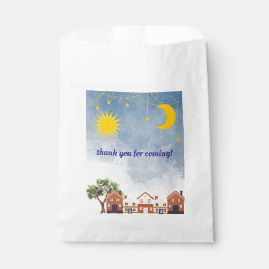 星、月、太陽をテーマにした赤ちゃんシャワー フェイバーバッグ (正面)