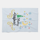 星、月、雪片、メリークリスマス、ZSSG キッチンタオル (横)