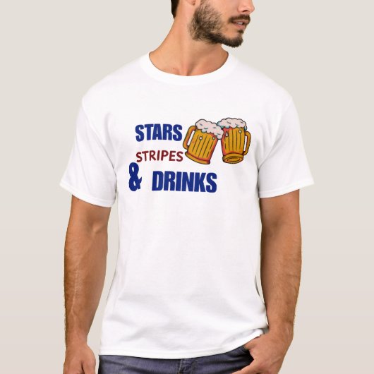 星 条紋 ドリンク 楽しい愛国心 7月4日 Tシャツ (正面)