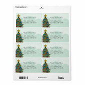 星、球根、雪のあるクリスマスツリー ラベル (フルシート)