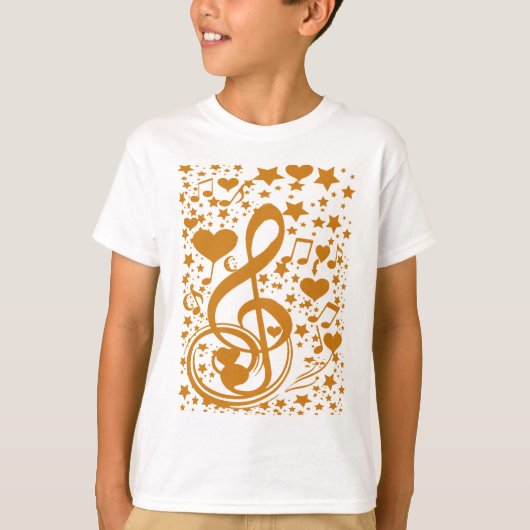 星、聴き、音楽ノート、金ゴールド_ Tシャツ (正面)