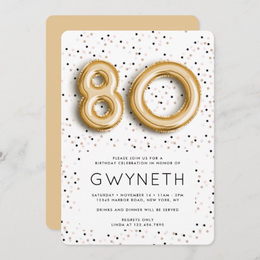 星nゴールドフォイルバルーンタイプ80誕生日 招待状 (正面/裏面)