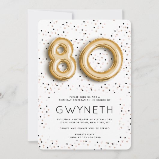星nゴールドフォイルバルーンタイプ80誕生日 招待状 (正面)