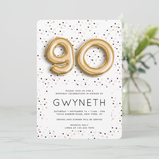 星nゴールドフォイルバルーンタイプ90誕生日 招待状 (スタンド正面)