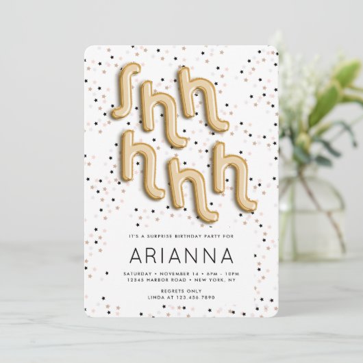 星nゴールドフォイルバルーン型サプライズ誕生日 招待状 (スタンド正面)