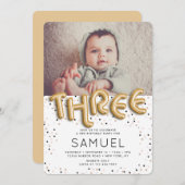 星nゴールドフォイルバルーン型第3誕生日 招待状 (正面/裏面)