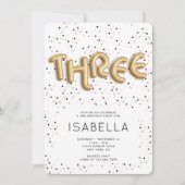 星nゴールドフォイルバルーン型第3誕生日 招待状 (正面)