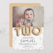 星n金箔風船型2回目の誕生日 招待状 (正面/裏面)