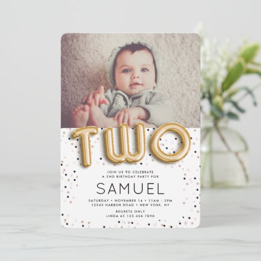 星n金箔風船型2回目の誕生日 招待状 (スタンド正面)