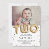 星n金箔風船型2回目の誕生日 招待状 (正面)