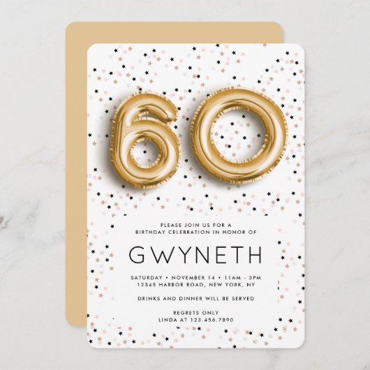 星n金箔風船型60誕生日 招待状 (正面/裏面)