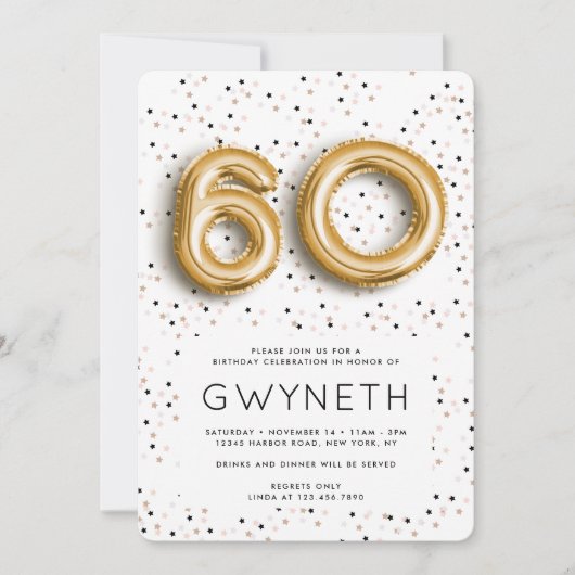 星n金箔風船型60誕生日 招待状 (正面)