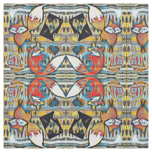 映されたアカギツネおよびハートパターン ファブリック (見本)