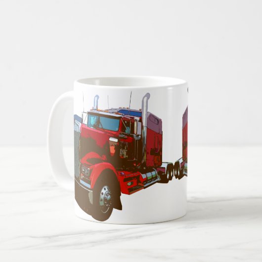 映された赤の半トラック コーヒーマグカップ (正面左)