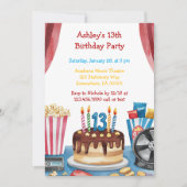 映画とポップコーン・キッドの誕生日パーティー 招待状 (正面)