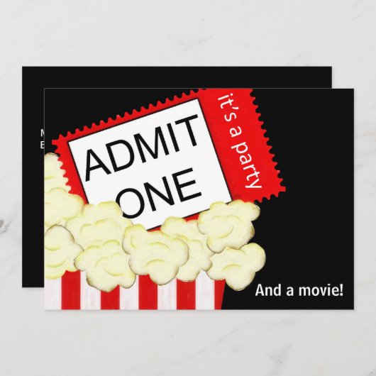 映画と誕生日のパーティーの招待を1つ受け入れる 招待状 (正面/裏面)