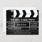 映画のクラップボードを2回延期結婚する 案内ポストカード (正面/裏面)