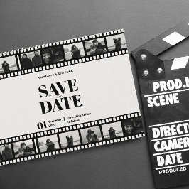 映画のストリップ フォトコラージュ 保存日付カード 招待状