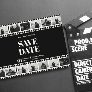 映画のストリップ フォトコラージュ 保存日付カード 招待状