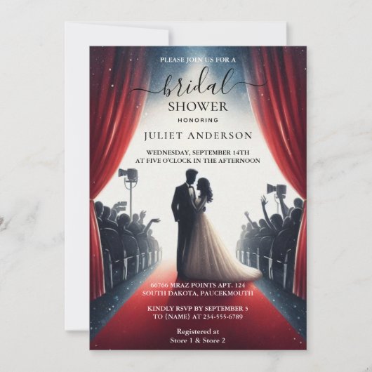 映画のチケットを最も大きく人気があるブライダルシャワー 招待状 (正面)