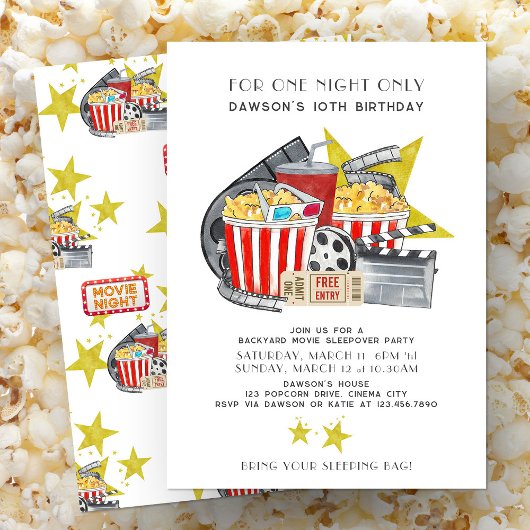 映画のテーマの裏庭での前夜祭パーティー 誕生日 招待状
