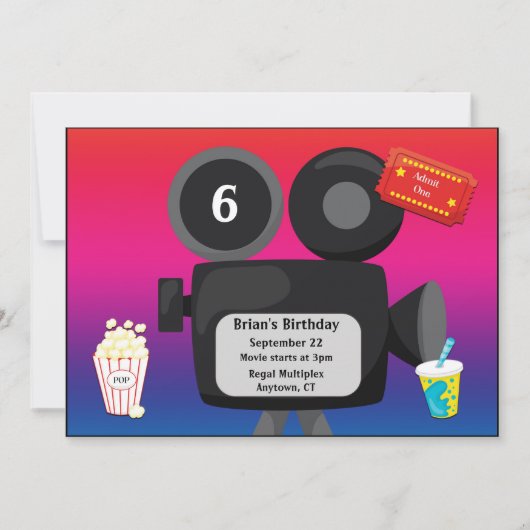 映画のテーマをカスタマイズできる誕生日パーティー 招待状 (正面)