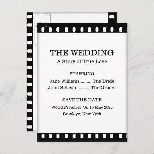 映画のテーマ結婚で日付を保存する 案内ポストカード (正面/裏面)