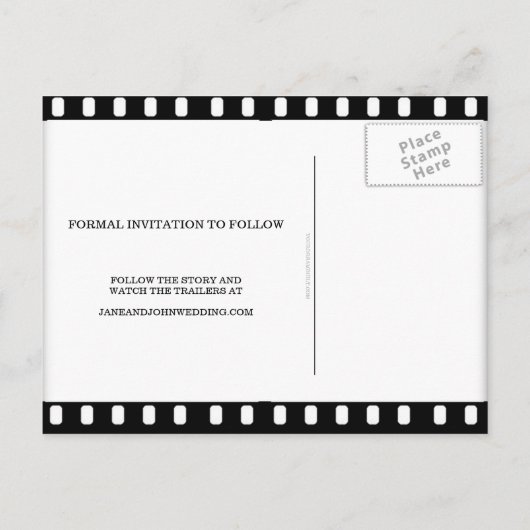 映画のテーマ結婚で日付を保存する 案内ポストカード (裏面)