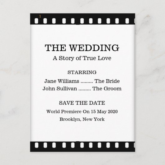 映画のテーマ結婚で日付を保存する 案内ポストカード (正面)
