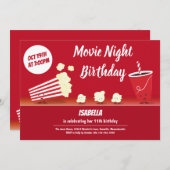 映画のナイト誕生日に笑顔ポップコーン漫画の子ども 招待状 (正面/裏面)