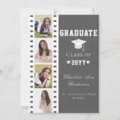 映画のフィルムストリップ4枚の写真コラージュ卒業式 | グレー 招待状 (正面)