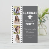 映画のフィルムストリップ4枚の写真コラージュ卒業式 | グレー 招待状 (スタンド正面)