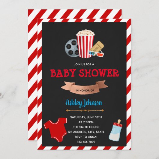 映画のベビーシャワーテーマ招待 招待状 (正面/裏面)